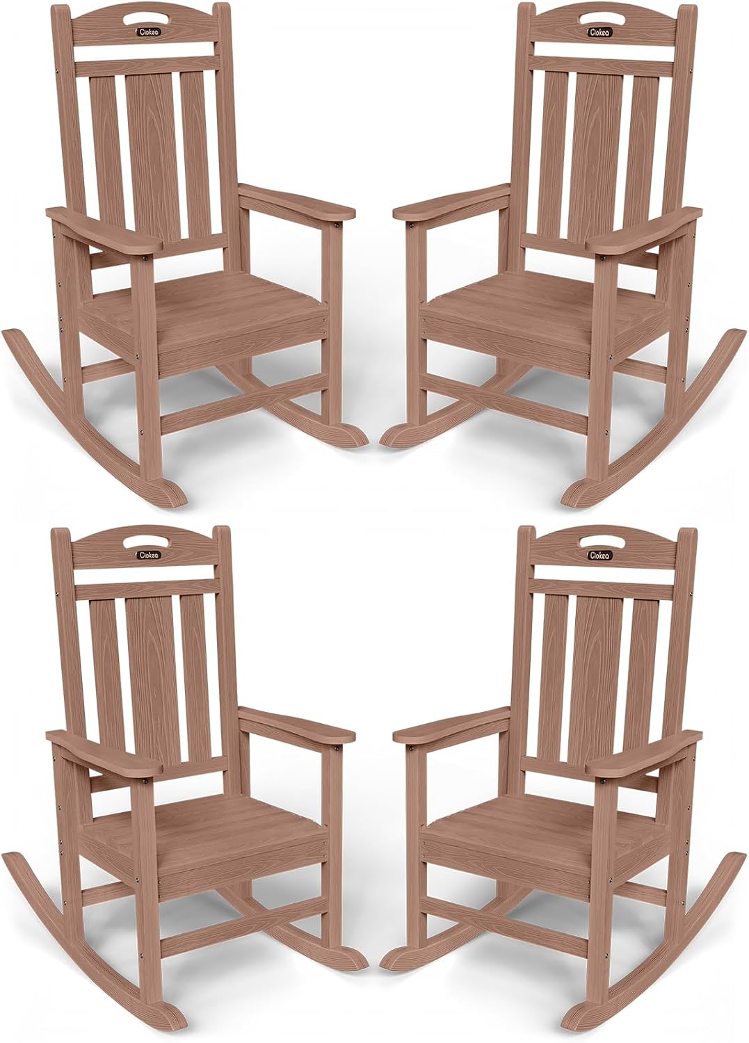 Amazon.com: Ciokea Outdoor Rocking Chair Set of 4, Teak HDPE Rocking ...