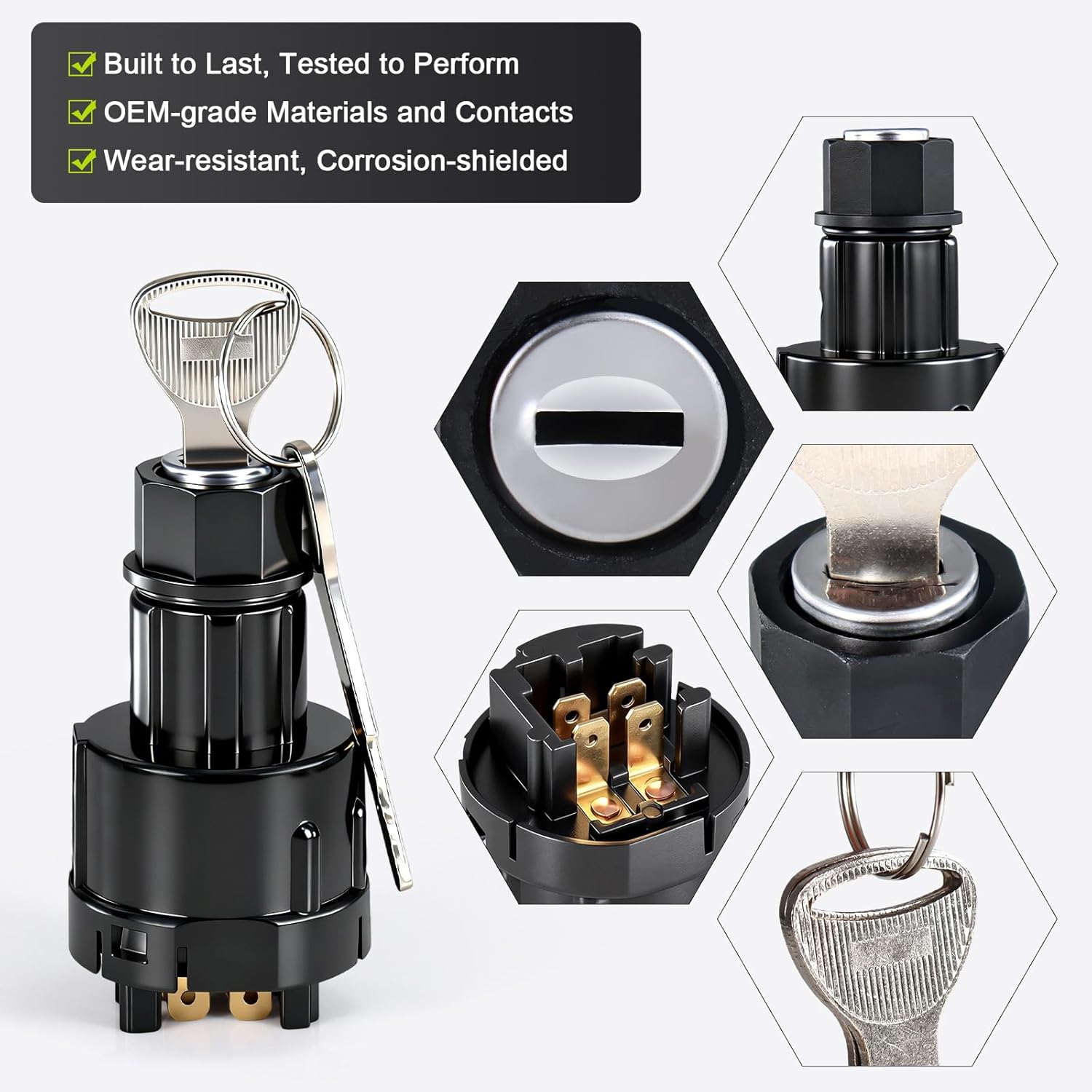 Ignition Starter Switch 57590-23342-71 (Replaces 57590-23340-71), Compatible with Toyota 7 & 8 Series Forklifts, Examples: 7FG/7FD10–45, 8FG/8FD10–30, 4-Position, with 2 Keys