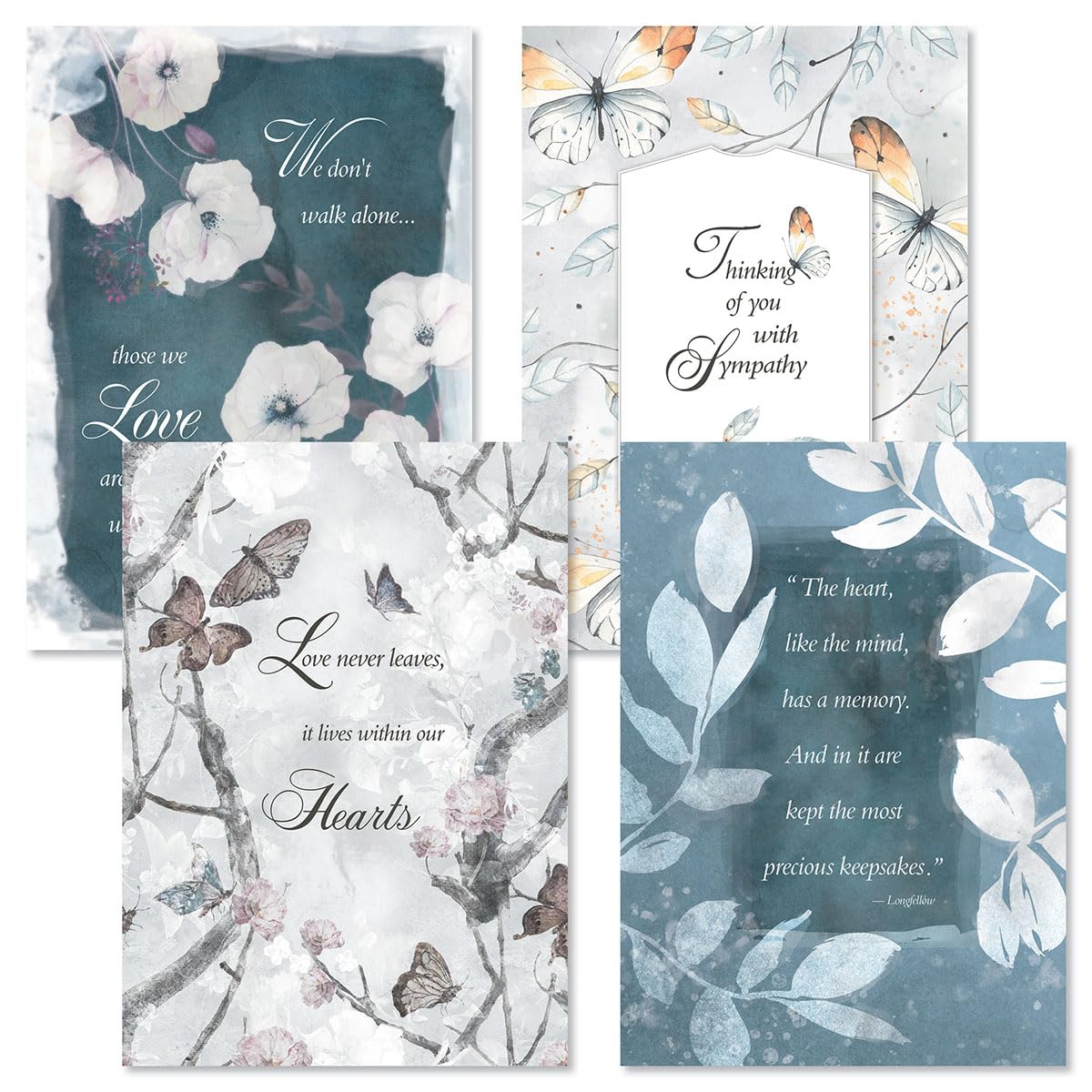 Current Passing Seasons Sympathy Greeting Cards - Set of 8 (4 Designs), Large 5" x 7", Sympathy Cards with Sentiments Inside, includes White Envelopes