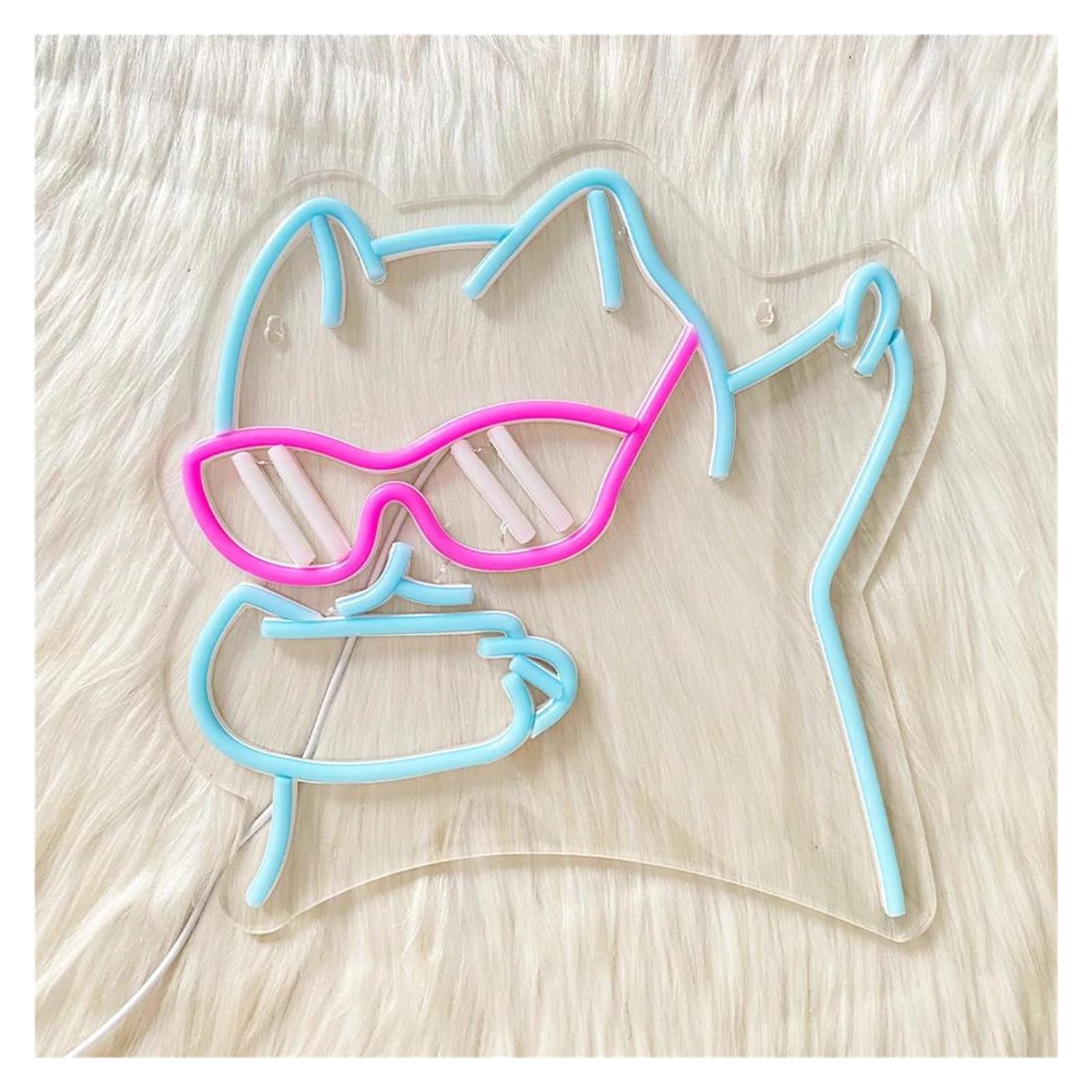 néon signe Enseigne Lumineuse À Intensité Variable Avec Lunettes De Chat Cool Pour Chambre À Coucher Salle De Jeux Bar Animalerie Décoration Murale 31cmx30.5cm