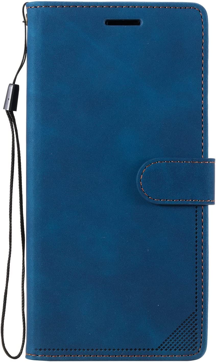 Étui portefeuille iPhone 14 Pro Max KANUZ bleu en cuir à rabat