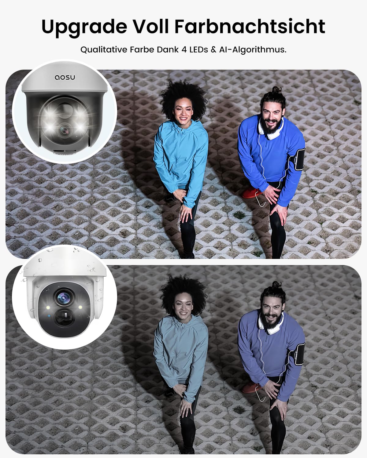 aosu 2K Überwachungskamera Aussen Solar Akku, 3MP 360° PTZ & KI, PIR | 360° PTZ, Licht- und Tonalarm, 2-Wege-Audio, Automatischer Personenverfolgung, Nachtsicht, IP65, Automatische Verfolgung
