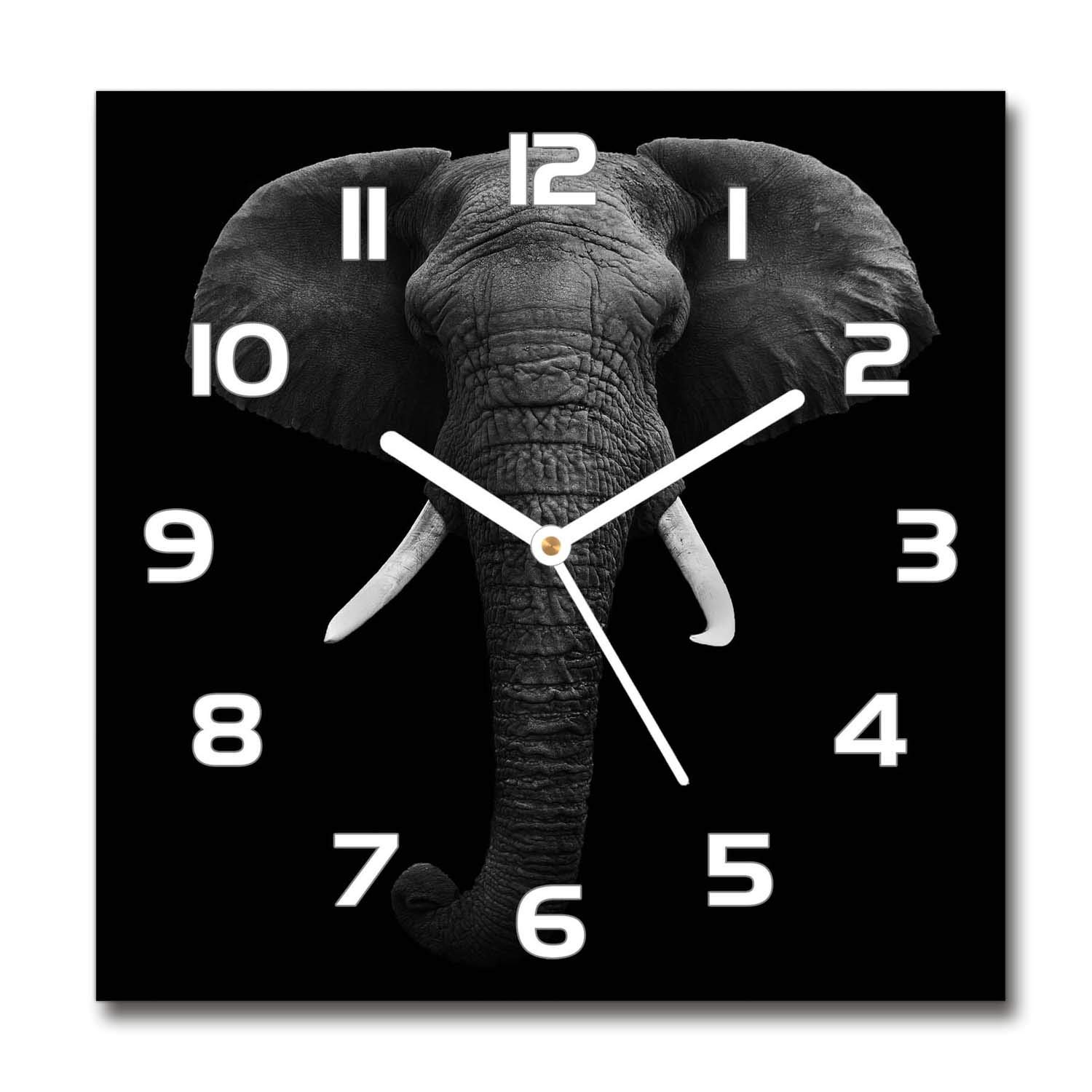 Tulup Glass Wall Clock 11.81x11.81 inch / 30x30cm Decoration Picture Image Wall Art Modern Decoration Kitchen Bedroom Living Room Silent - White - African elephant
