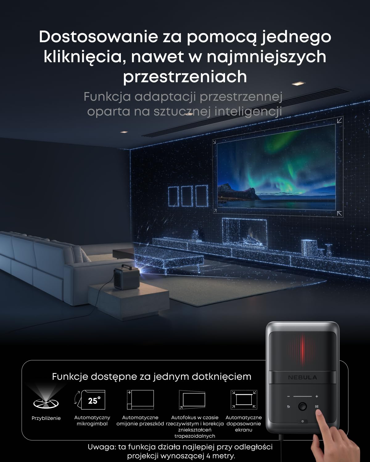 Projektor NEBULA X1 z trzema laserami 4K, Nebulamaster, 3500 lumenów ANSI, kontrast 56000:1, dźwięk stereo 40 W, zoom optyczny 0,9–1,5, sztuczna inteligencja, Dolby Vision, ekran 300 cali