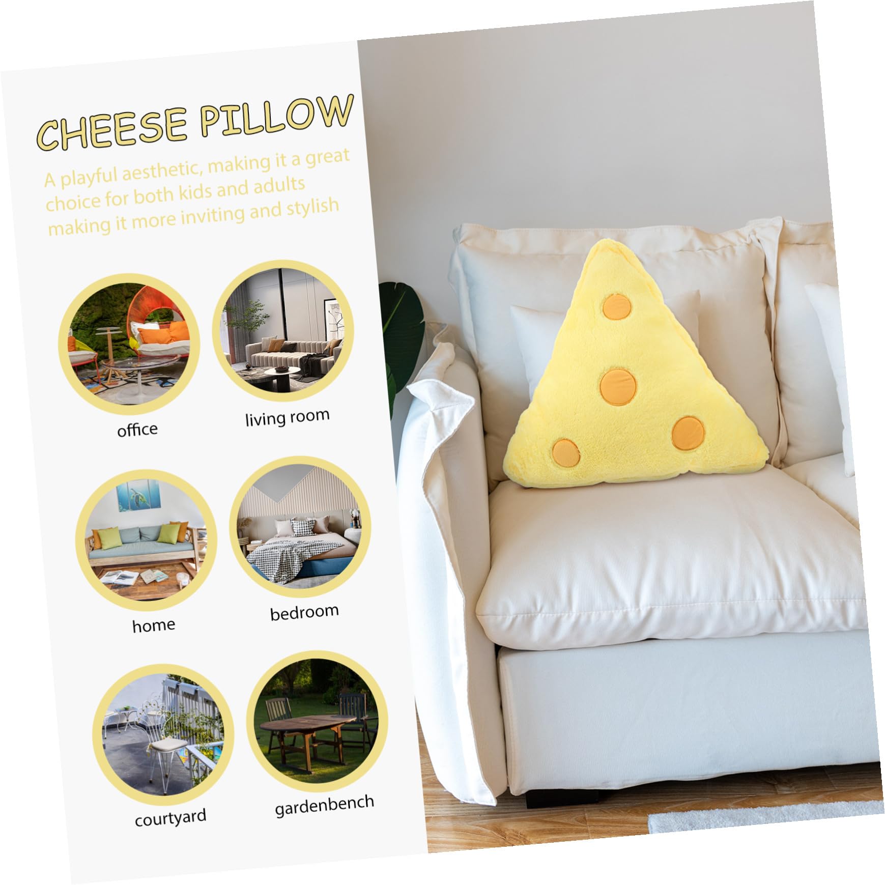 Cuscino a Forma di Formaggio in Peluche Realistico, Giallo, 1 Pezzo