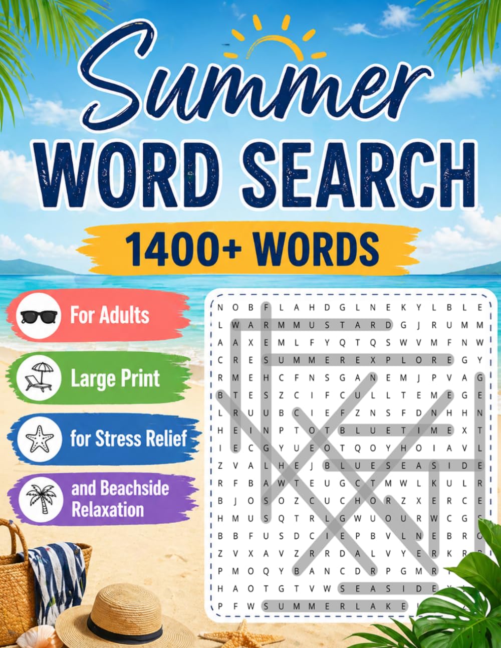 Summer Word Search 1400+ Words: Relaxing Word Find Puzzles for Adults and Seniors, Large Print Activity Book with Solutions