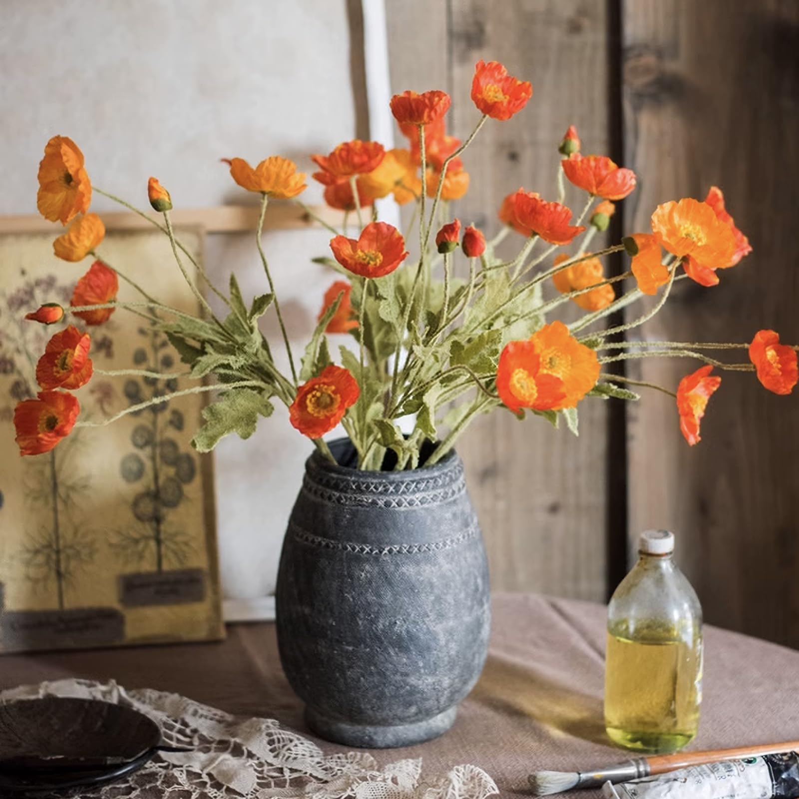 DUYONE 6 tiges de Coquelicot artificielles en Soie pour décoration d'intérieur, Bouquet de Mariage, Centre de Table, Plantes artificielles Corail, Fleurs en Soie pour décoration (Orange)