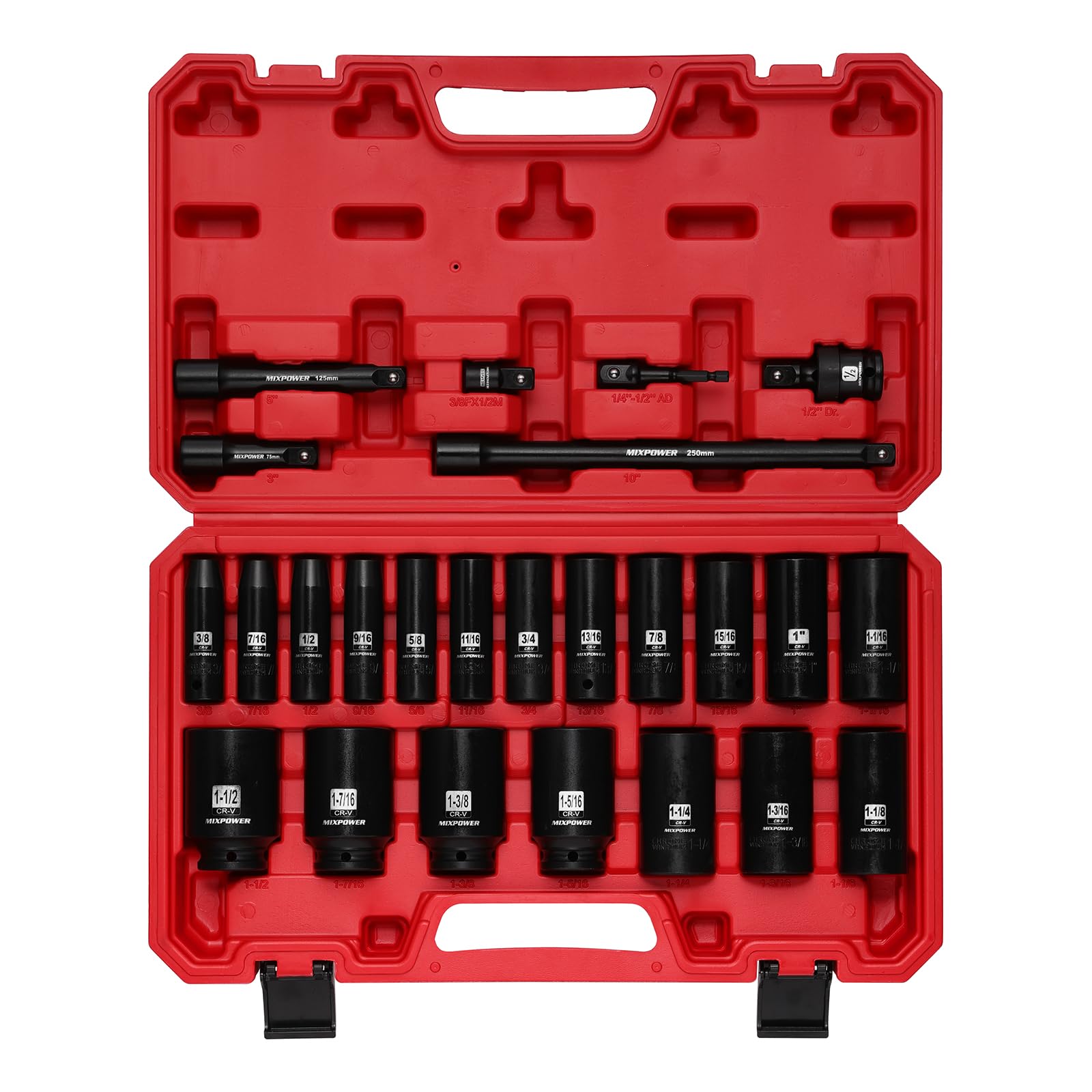 MIXPOWER 25 PCS 1/2 Inch Drive Impact Socket Set