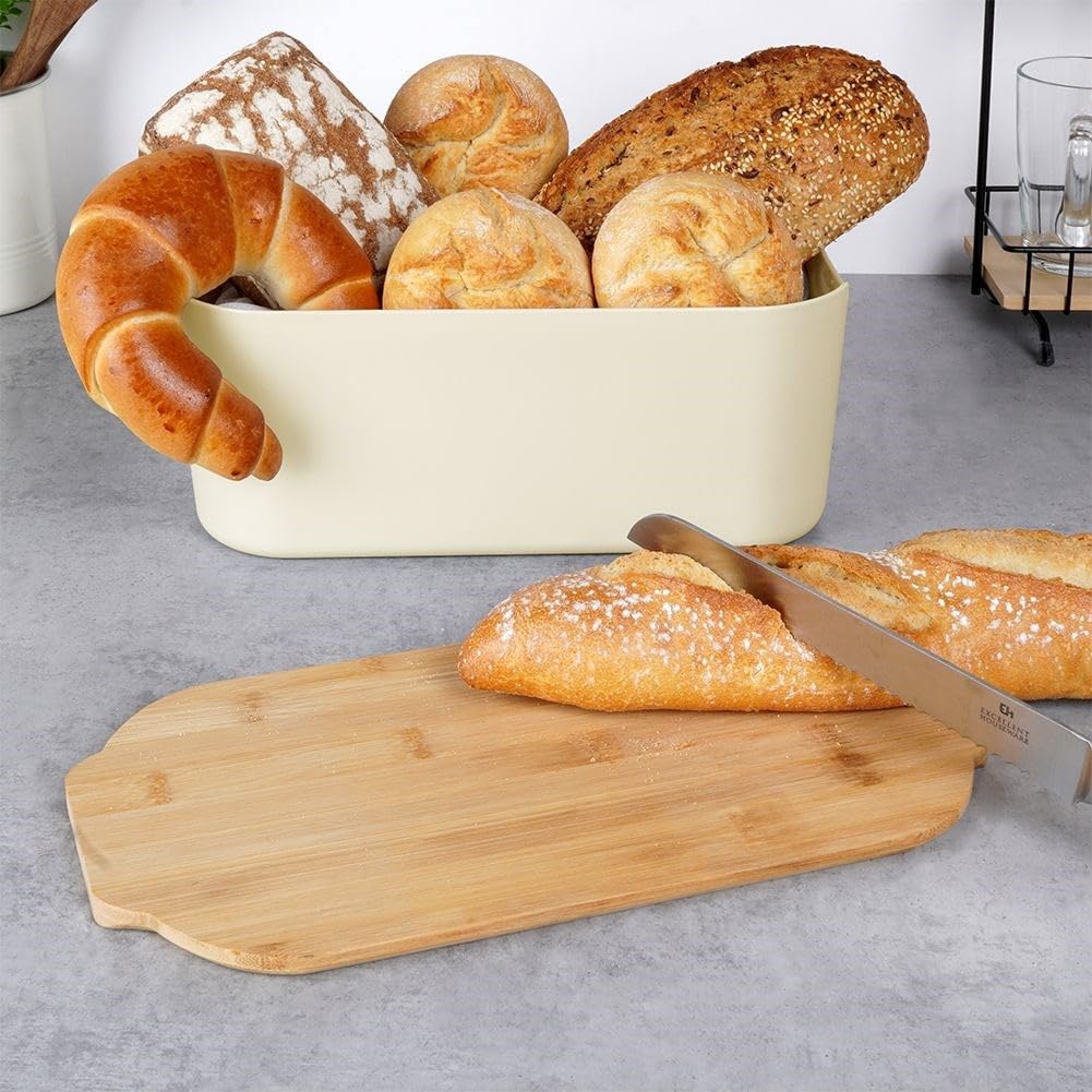 Vilde Portapane con tavola in legno color panna, cestino per il pane, contenitore per il pane, padella per il pane, scatola per il pane, 33 x 18,5 x 12 cm