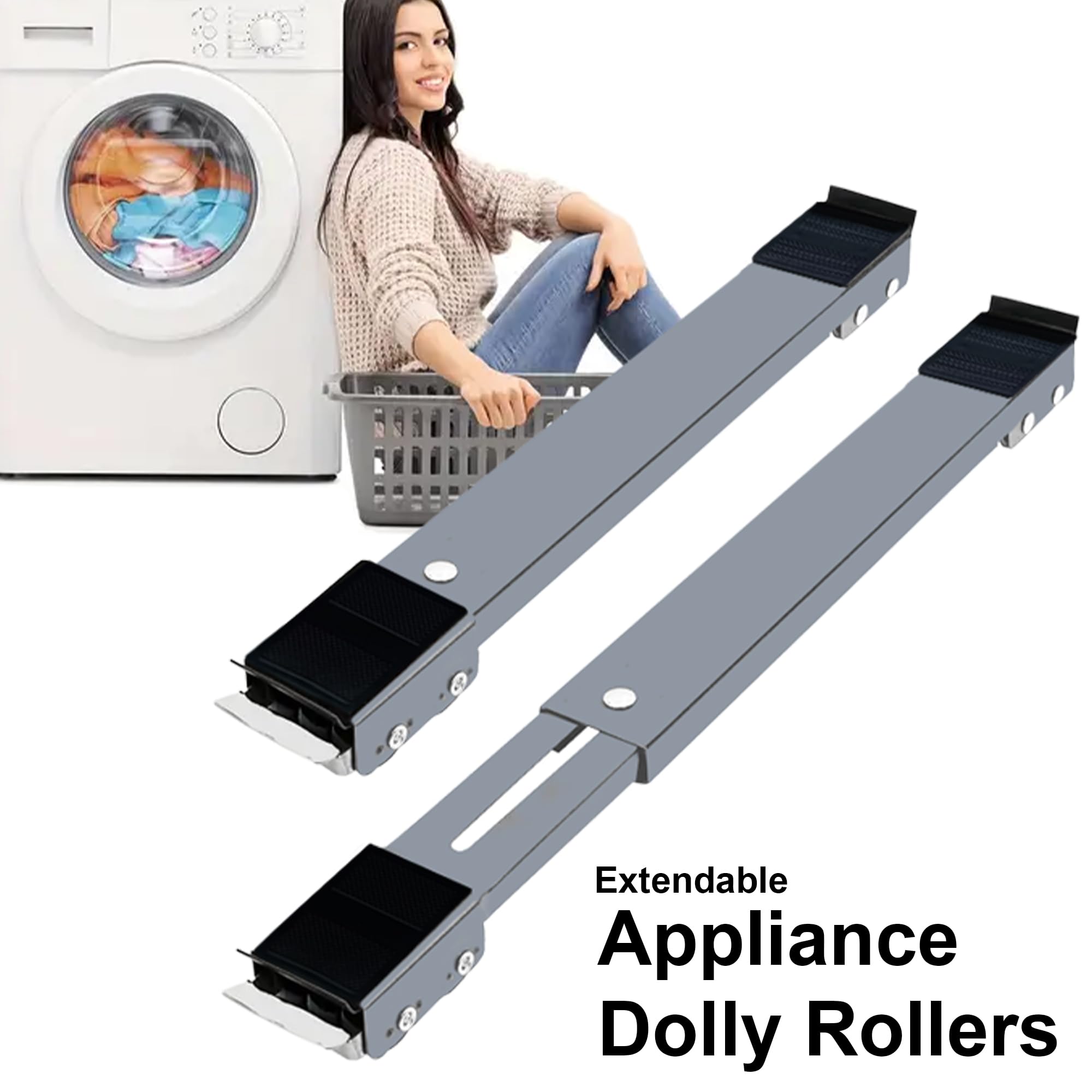 Appliance Rollers Moving Wheels, 2 Pcs Silver, Adjustable Furniture Dolly with Wheels - Image 3