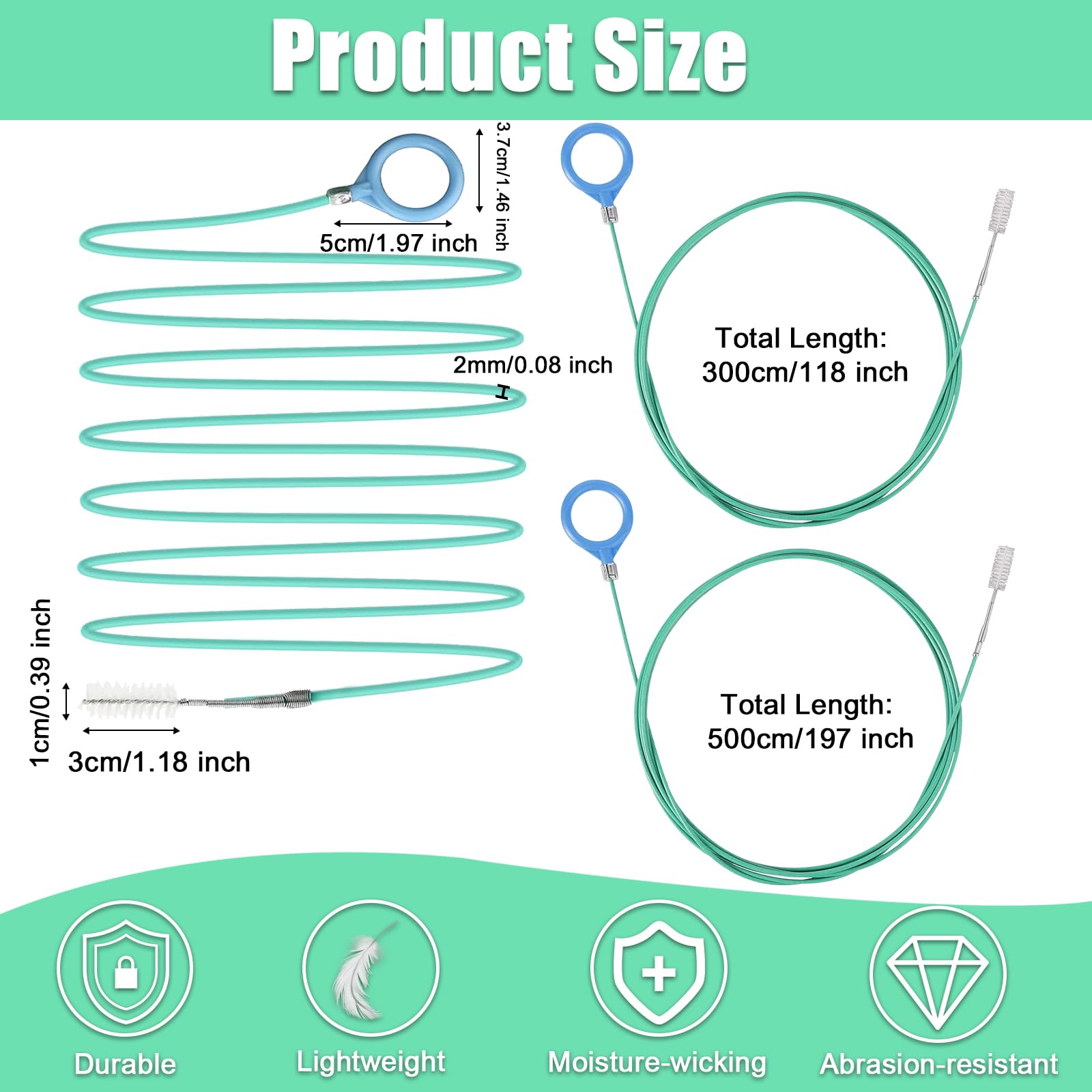 2Pzs Cepillo de Tubo de Alimentación Flexible en Espiral, 3+5m Desatascador de Drenaje de Techo Solar de Coche Extra Largo, Herramientas de Limpieza de Techo Corredizo de Automóvil para Desagües
