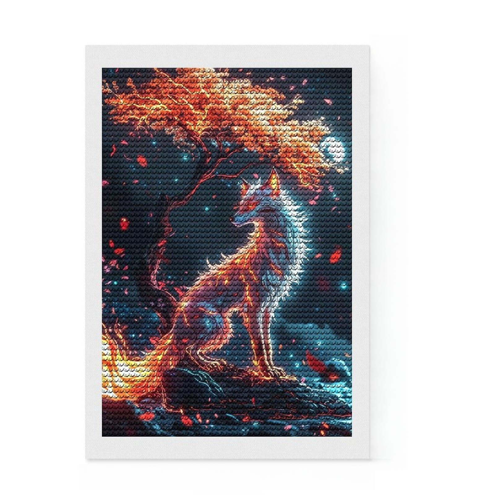 Junmoney Fairy Kitsune Fox Spirit Round Drill Diamond Painting 8"x12", for Women, Office Decor, Good for Quiet Evenings, Festive Craft Gift