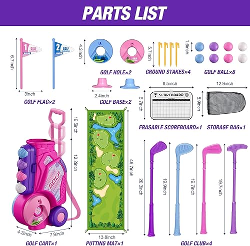 Miniatura 8 de Juego de Golf para Niños Pequeños de 2-4 Años, Club de Golf para Niños con 8 Pelotas, 4 Palos de Plástico, Tapete de Putting, Marcador, Bolsa de