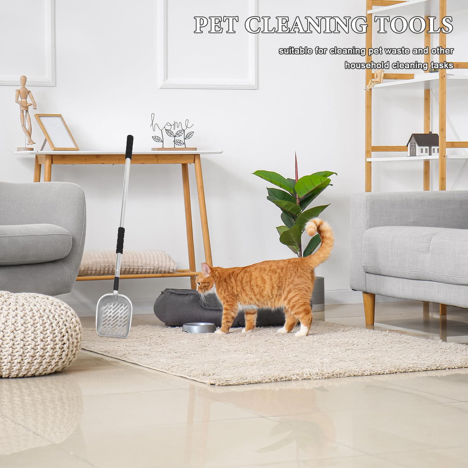 Paletta per Lettiera per Animali con Manico lungo Filtro Setaccio | Acciaio Inox e Eva, Argento, Uso Domestico per Separare i Rifiuti Dalla Lettiera, Utensile Riutilizzabile