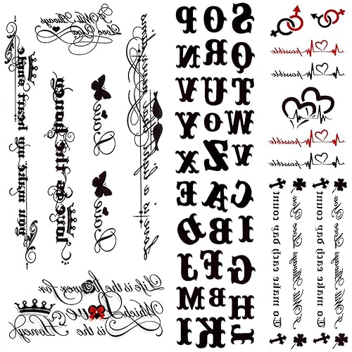 Miniatura 2 de Glaryyears Tatuaje temporal de letras, paquete de 5 tatuajes falsos con palabras, calcomanías realistas de larga duración para muñeca de dedo