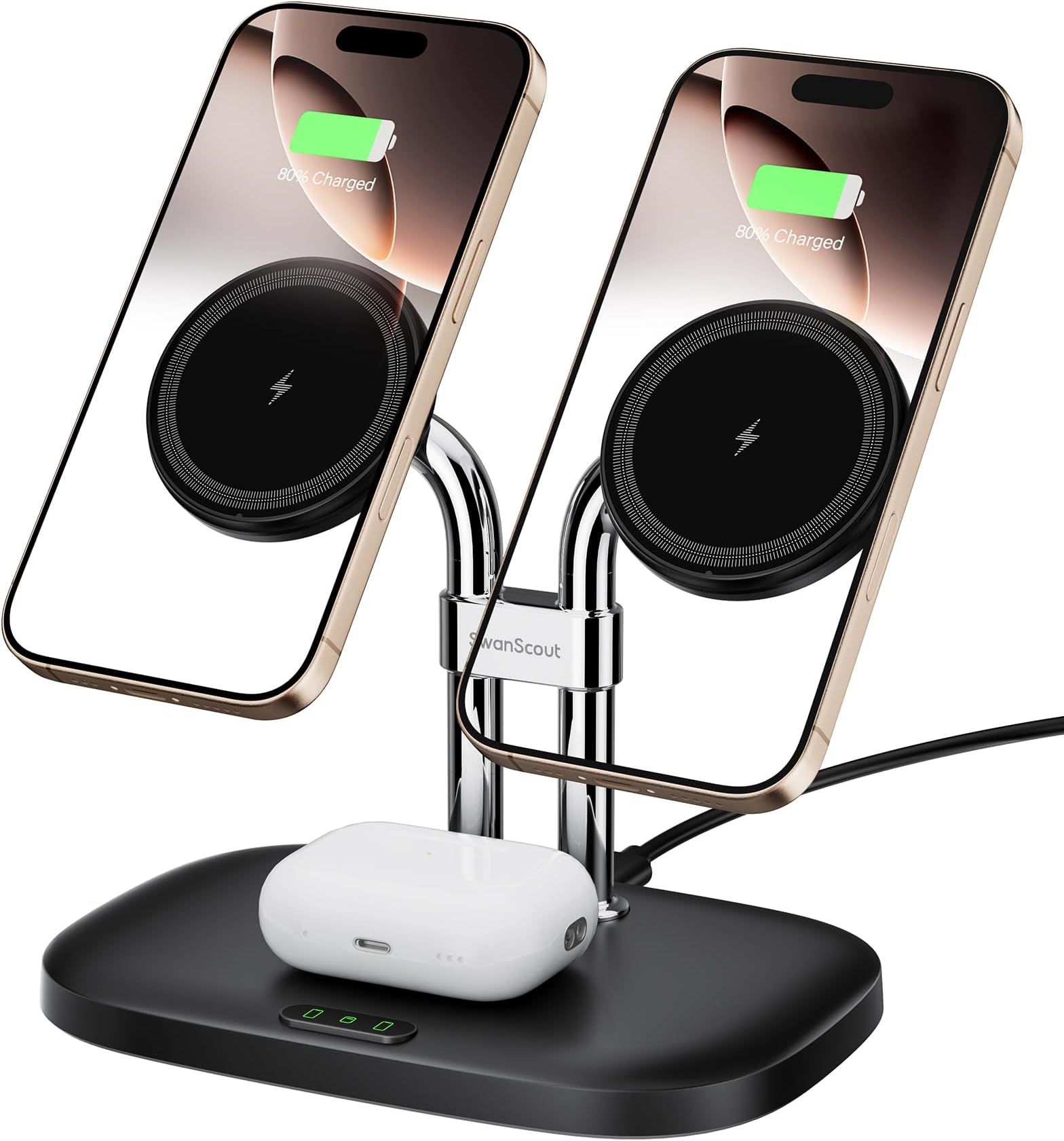 iPhone 17/16 Compatible Wireless Charger 2 Units, MagSafe iPhone Charging Stand 2 Units Simultaneously, Magnetic Type Just Place, iPhone 17/16/15/14/13/12 Series Compatible, AirPods Pro 3/4/Pro 2/Pro