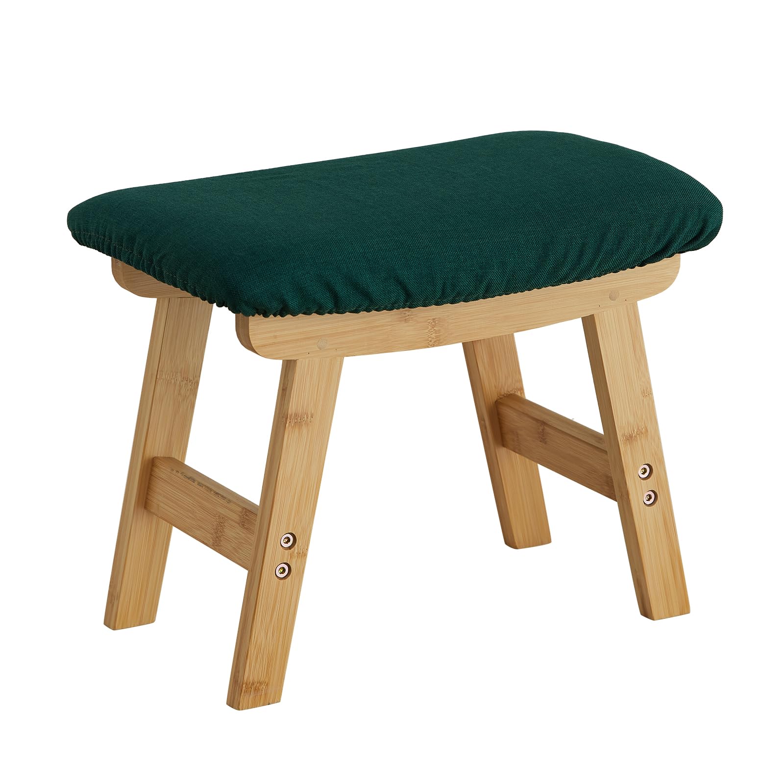 Furshus Foot Stool Ottoman Foot Rest Under Desk,Small Stool for Living Room, Bedroom and Kitchen (Natural Legs - Green Stool Surface)