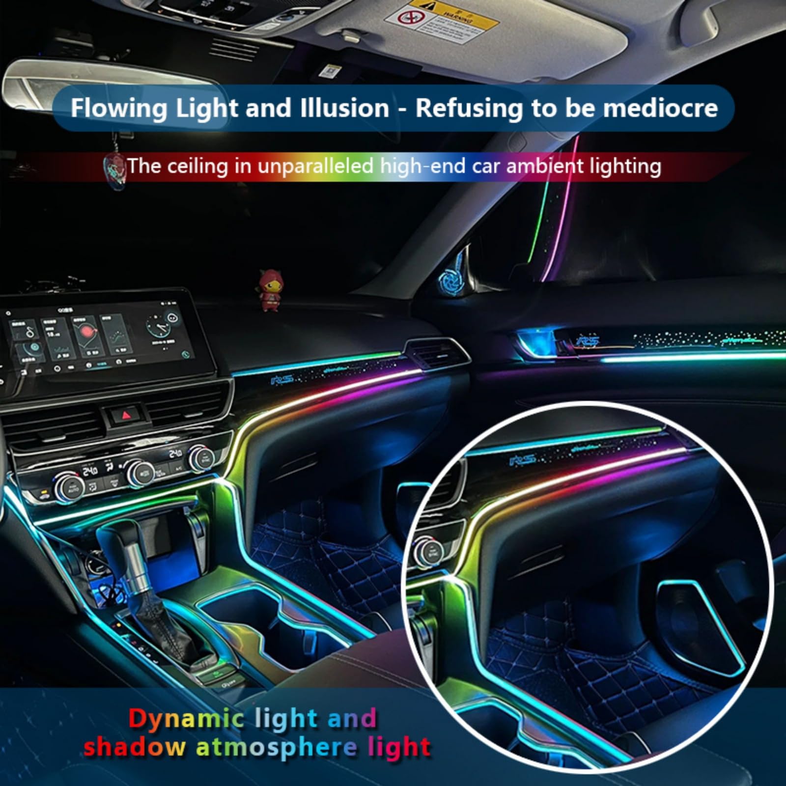 Luci d'ambiente per Interni Auto, Striscia LED in Acrilico per Interni Auto con App Wireless, RGB 22 in 1, 256 Colori di Fantasia, Illuminazione per Tutte Le Auto