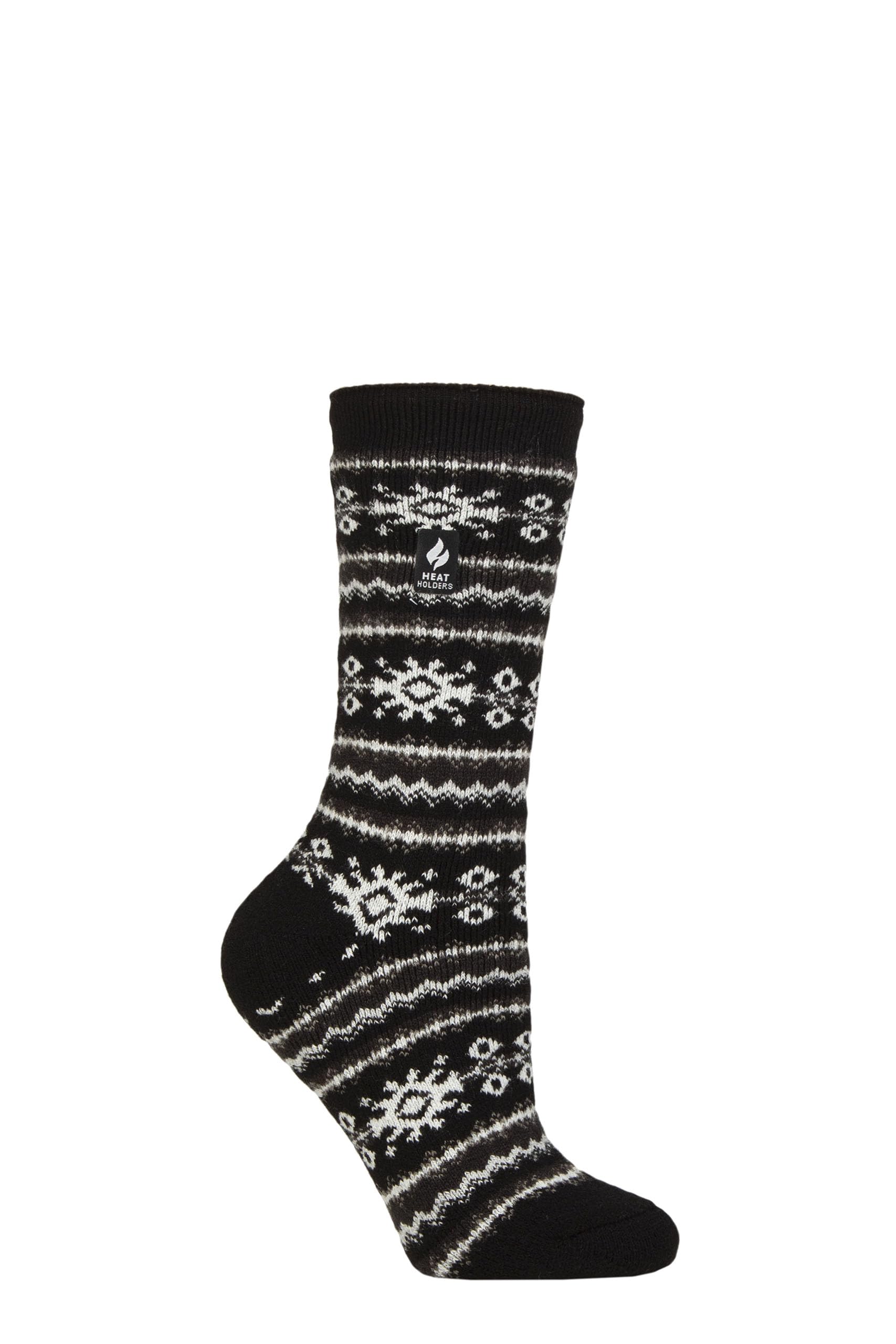 Heat Holders Women's Fairisle Black / Charcoal Sockshop 1.6 Tog Lite Patterned And Striped Socks Pack Of 1 (Uk, Numeric, 4, 8, Regular, Regular, Fairisle Black/Charcoal)