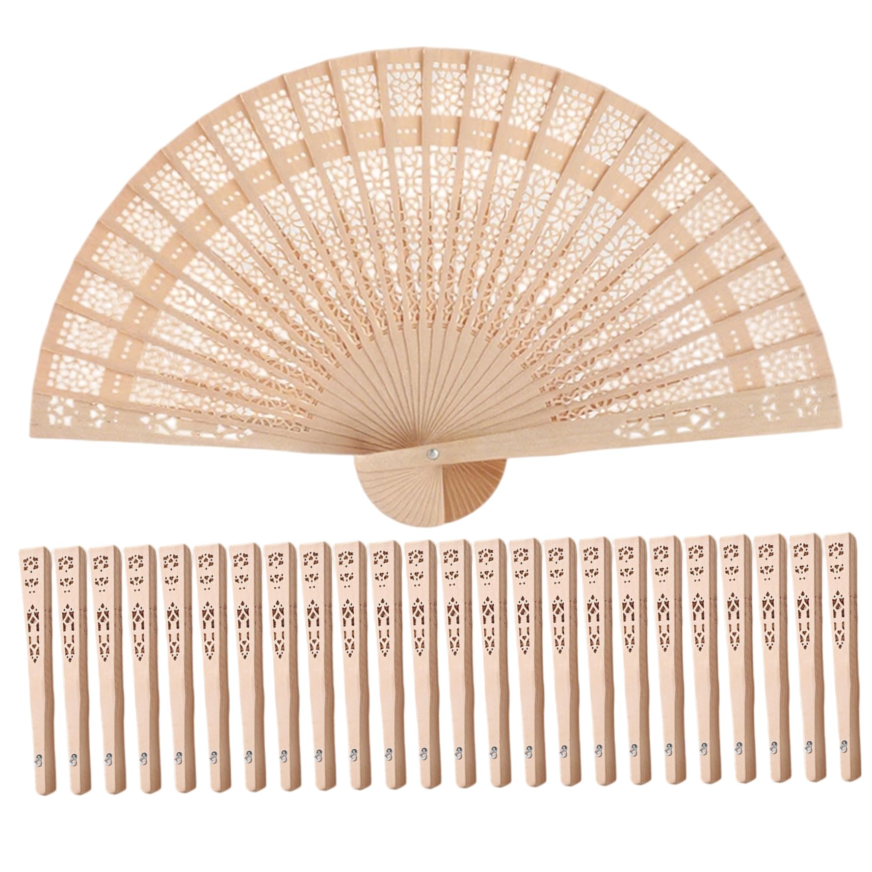 Éventails pliants en bois de santal naturel lot de 25 éventails mariage pliables
