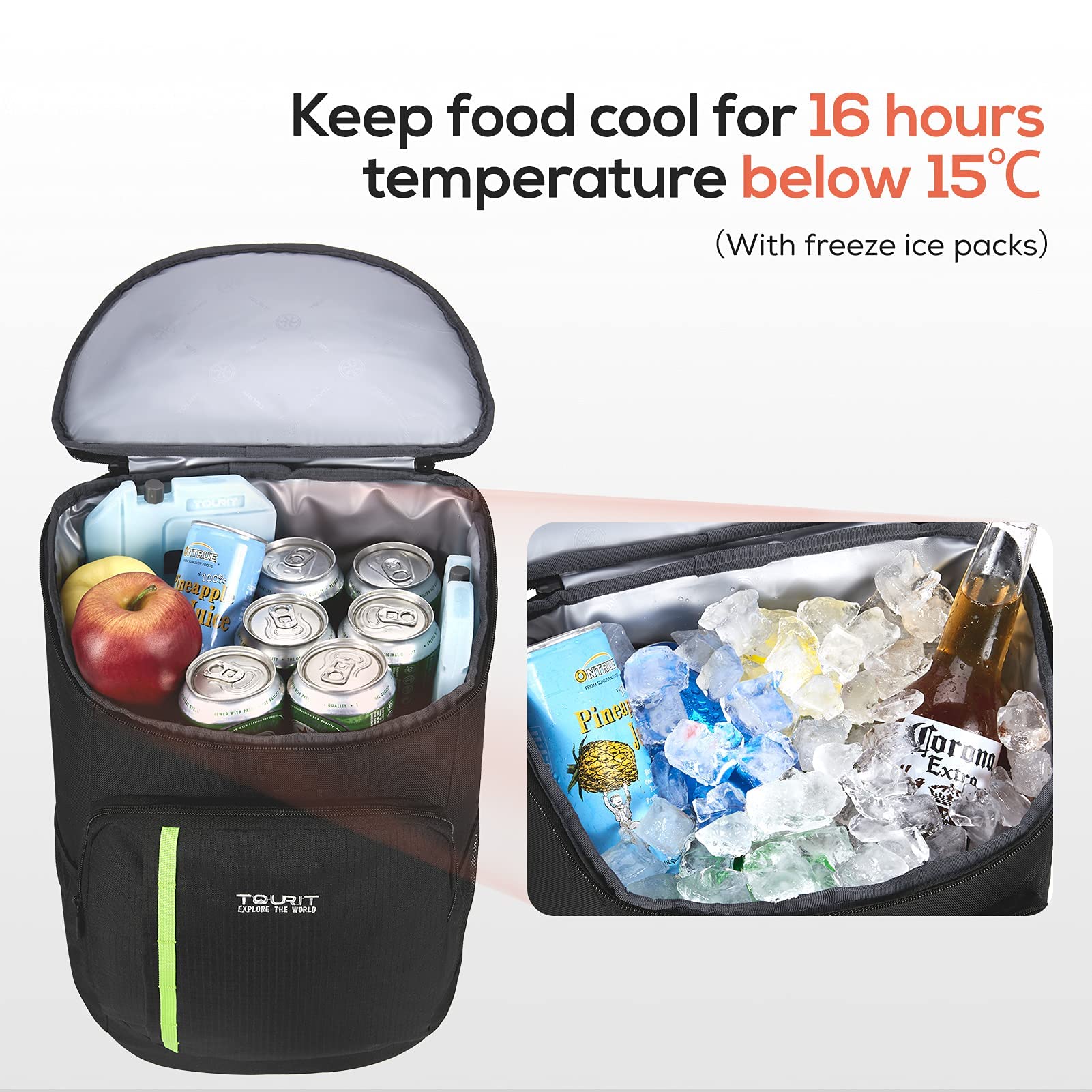 TOURIT Zaino Termico Frigo 28 L Borsa Termica Porta Pranzo Borsa Frigo Isoterma per Campeggio, Picnic, Barbecue, Eventi Sportivi