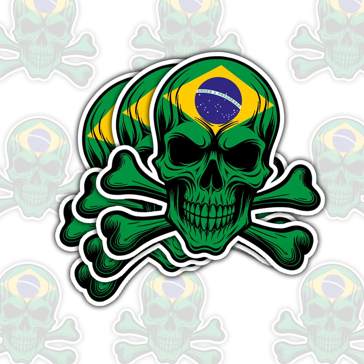 Photo 1 of (3Pcs-5in) Brazil Flag Skull Decal – Patriotic Flag Design, Brazilian Pride Vinyl Sticker, Cultural Heritage Skull Decals – Gifts for Brazilians, Flag Enthusiasts, and Culture Lovers (Brazil)