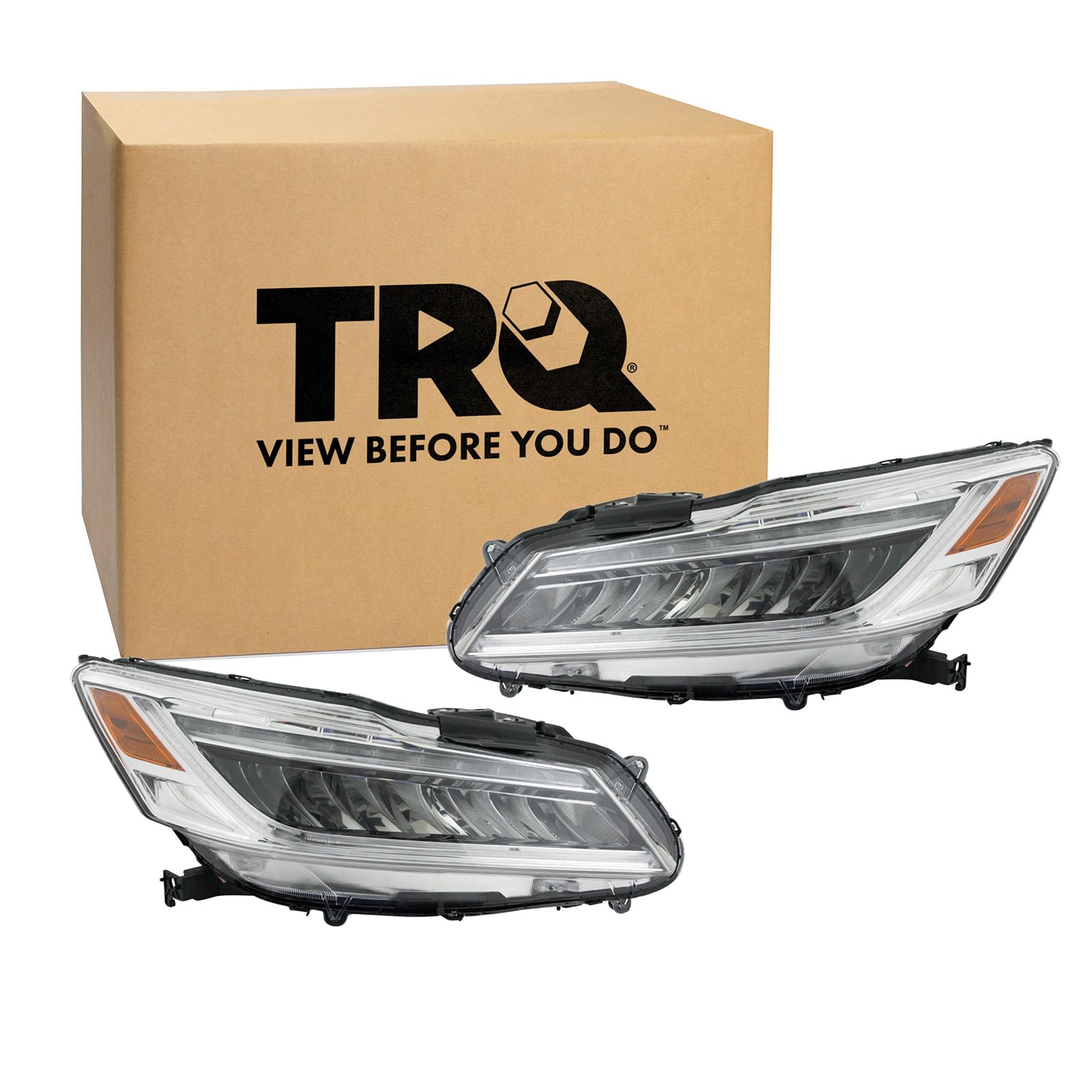 TRQ 2 Piece Headlight Assembly Set LED Driver &amp; Passenger Side Compatible with Honda Accord 2016-2017 Sedan HO2502174 HO2503174 33100T2AA33 33150T2AA33