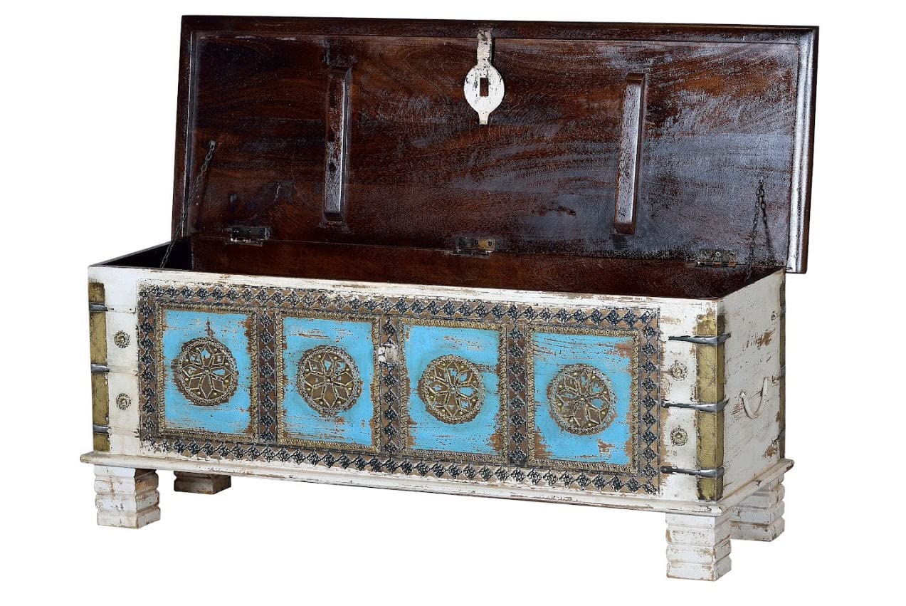giner Baúles Decorativos - Baúl Madera Azul Rozado/Bronce (45x116x40)