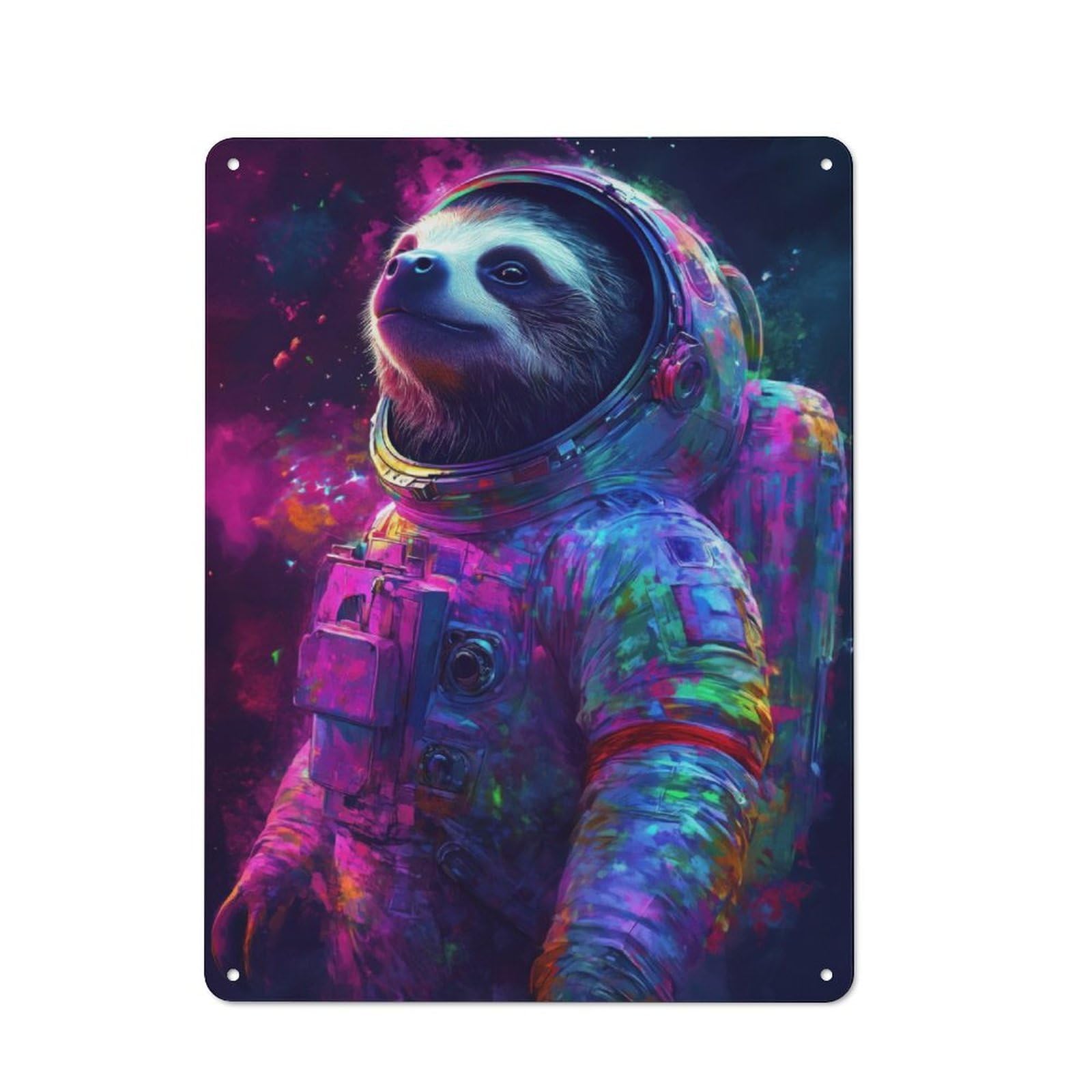 Vintage Cafe Metal Sign 40x30cm Featuring Sloth Astronaut, Bistro Wall Plaque for Tea Room, Shop Wall Or Breakfast Area