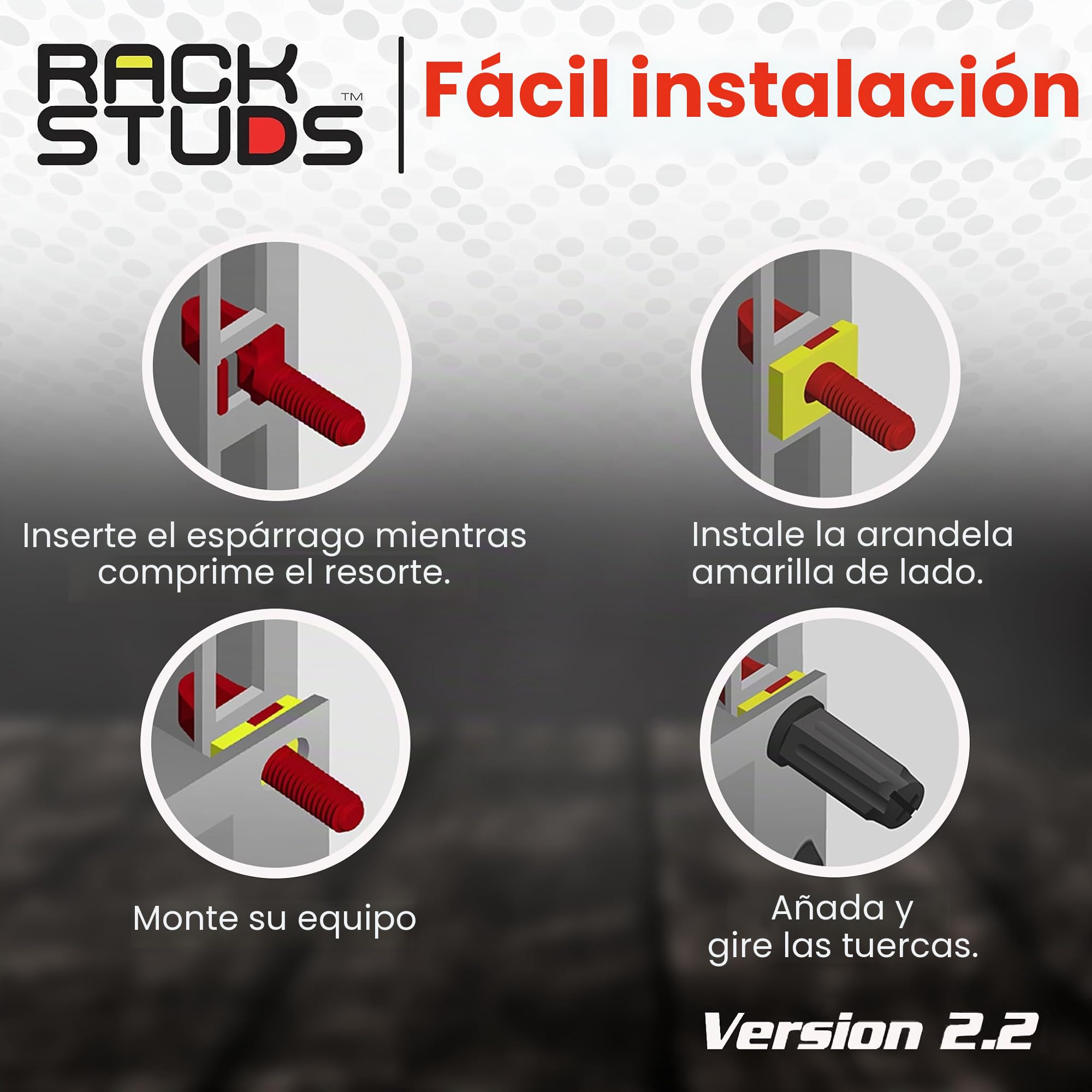 R100 II - Tornillos para Rack de Servidores para Rieles de Rack de 19" con Perforaciones Cuadradas Verticales, Pernos de Rack, Tornillos de Montaje en Rack - Paquete de 100 en Rojo 2.22mm/0.086