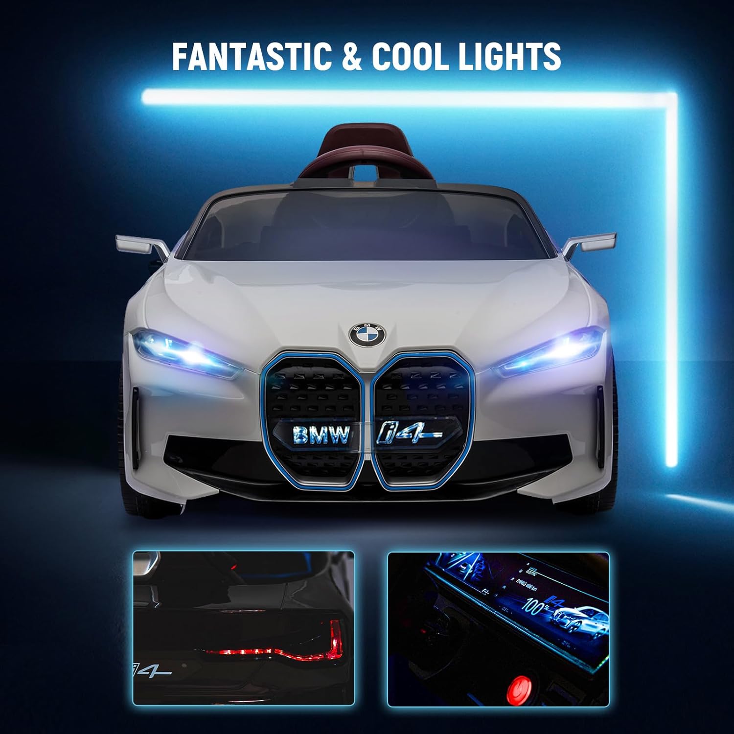 Licensed BMW Car for Kids, 12V Ride on Car w/Parent Remote Control, LED Headlights, Music Player & Horn, Bluetooth, Soft Start, Kids Electric Vehicle for Toddlers Boys Girls (White)