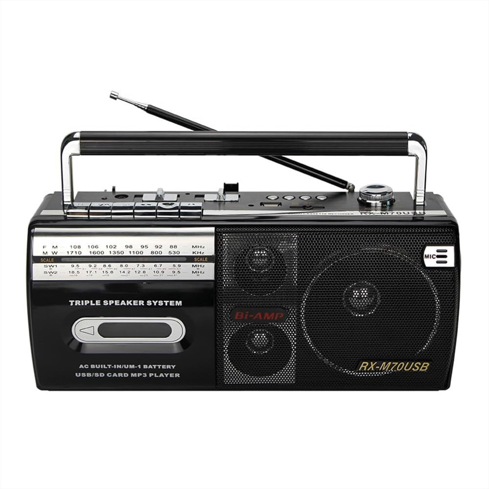 Boombox Bluetooth bezprzewodowy odtwarzacz kaset audio MP3, wielopasmowe radio USB AM/FM/SW, na rodzinne spotkania