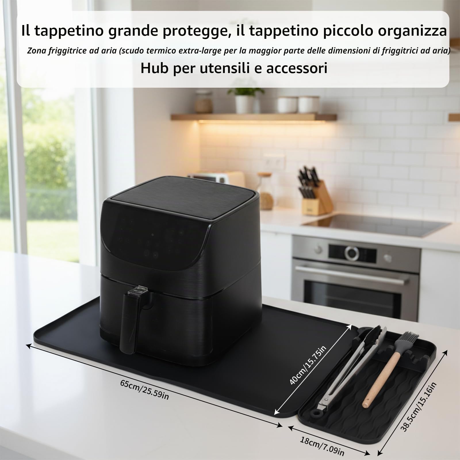 VINATO Tappetino Resistente al Calore per Friggitrice ad Aria, 65x40cm Tappetino Ignifugo in Silicone Antiscivolo Impermeabile, Protezione Piani di Lavoro per Macchine da Caffè Friggitrici ad Aria