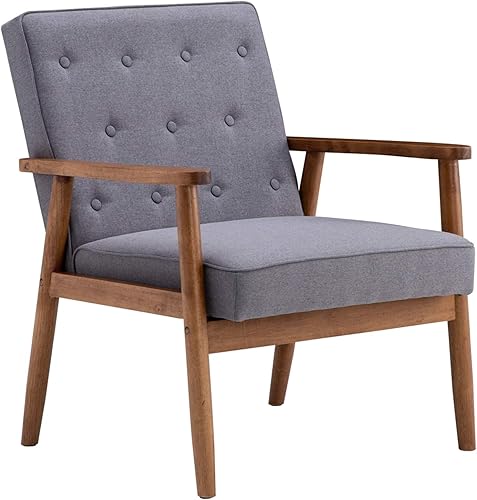 Silla decorativa de mediados de siglo sillón tapizado de tela con marco de madera maciza cómodo sofá individual con respaldo y cojín de asiento para