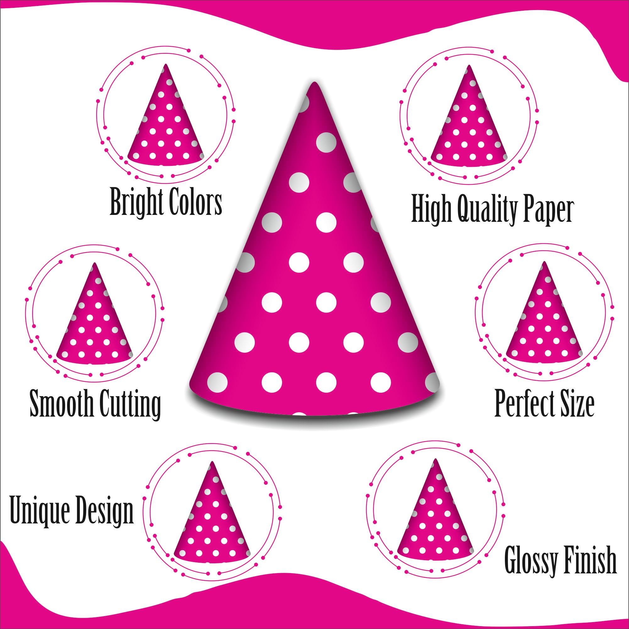 Party Baazaar Pink Polka Dot Birthday Caps | Party Hats for Girls & Kids | Pink Party Hats for Birthdays & Baby Showers (Pack of 10) 4