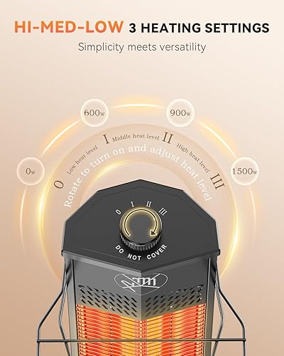 Miniatura 4 de Calentador de patio para uso en exteriores, infrarrojo de 1500 W, calentador de torre portátil de 36 pulgadas, 3 niveles, IPX5 impermeable,