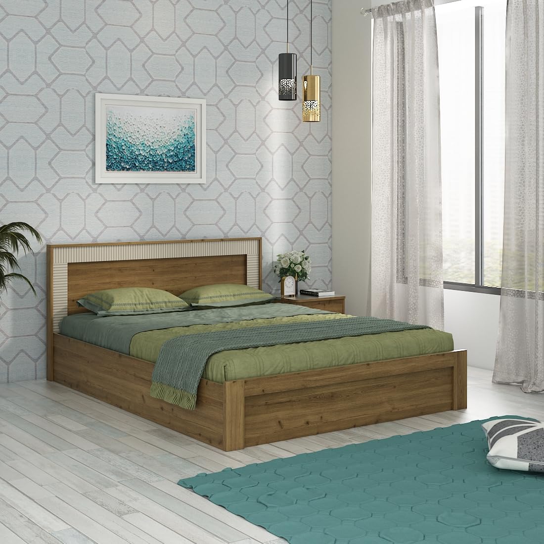 Spacewood Verve Bed |Queen Size (78 X 60) Engineered Wood Bed with Box Type Storage| 3 Year Warranty | Modern Design |Engineered Wood | Classic Oak-picture-22