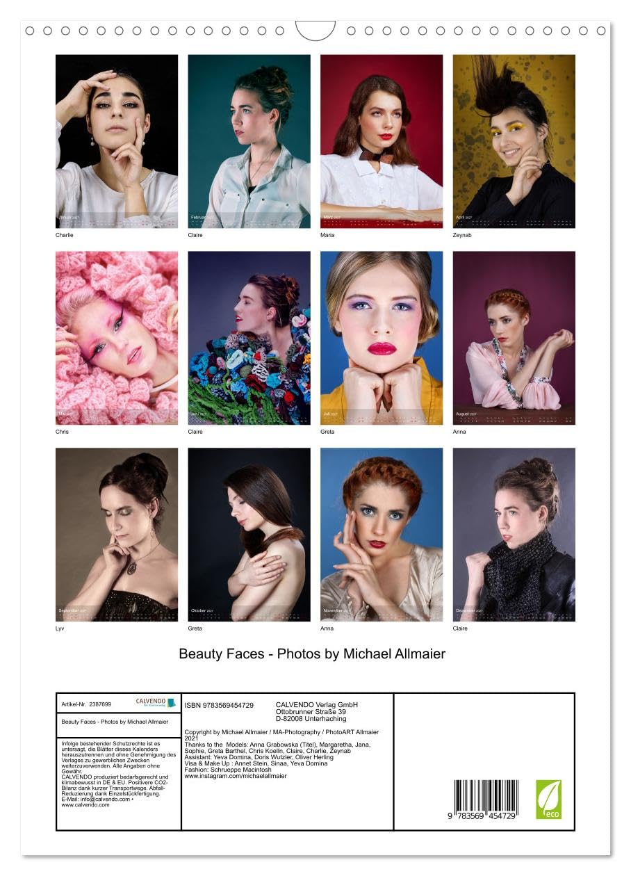CALVENDO - Beauty Faces - Photos by Michael Allmaier (Wandkalender 2027 DIN A3 hoch), Monatskalender: Porträt und Beautyfotografie