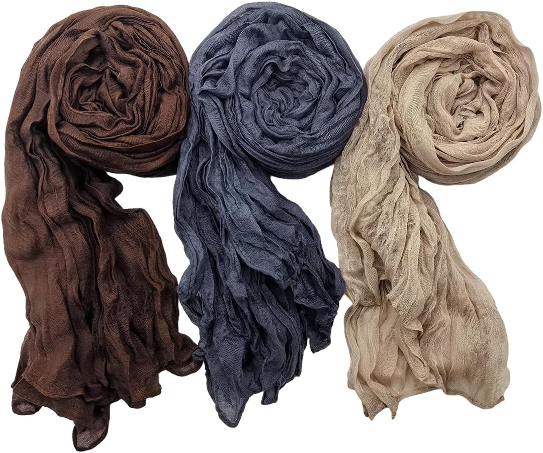 IDOLPET 3 Packs Cotton Hemp Shawl Wrap Long Head Neck Scarf for Women and Men Lightweight Four Season Use