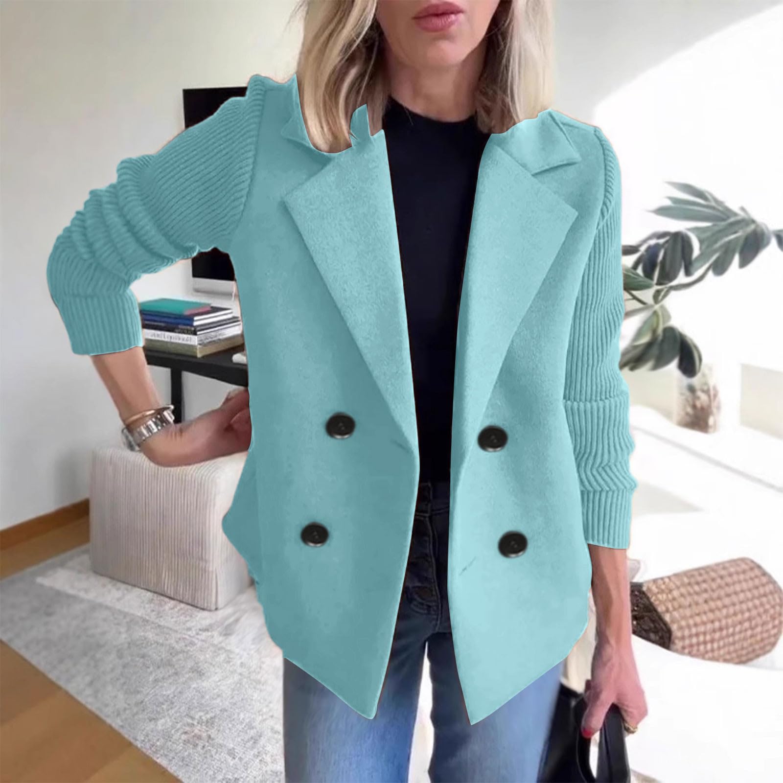Piumino Donna Cappotto Aperto con Bottoni in Tinta Unita da Donna, Primavera 2025, Cappotto da Lavoro Festa