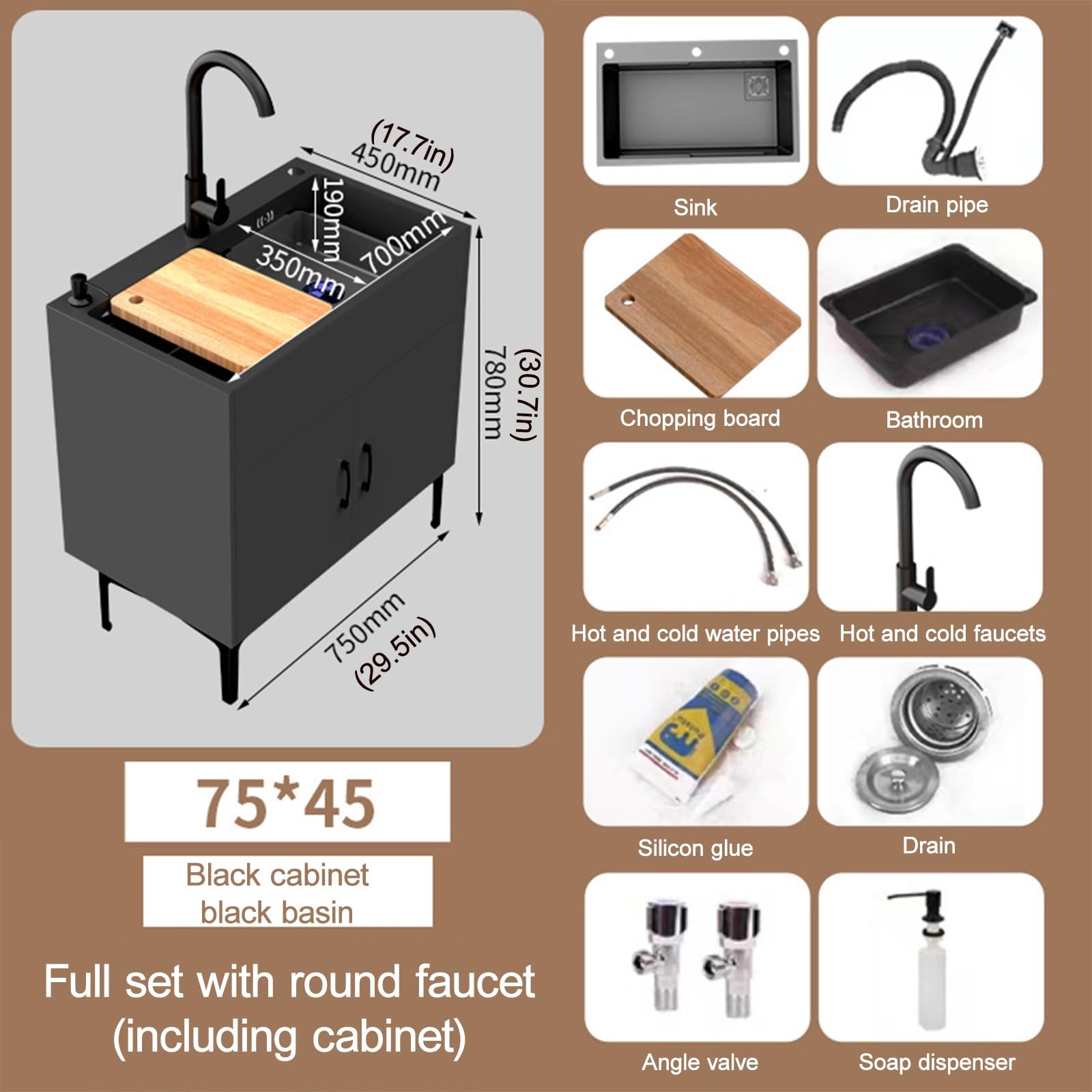 Lavello a doppia vasca in acciaio inox con gambe regolabili Lavello da cucina industriale con miscelatore freddo Lavello portatile con rubinetto e scarico per doppio uso