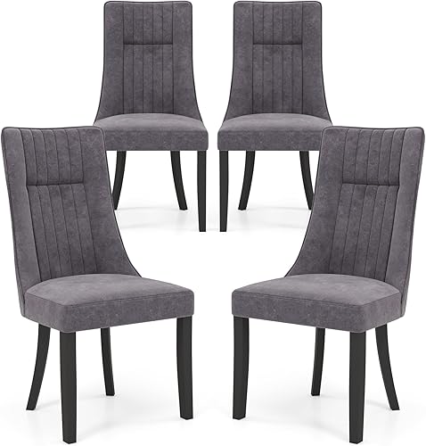 Giantex Juego de 4 sillas de comedor tapizadas, sillas de cocina con respaldo alto, sillas laterales de madera de goma, asiento acolchado, sillas