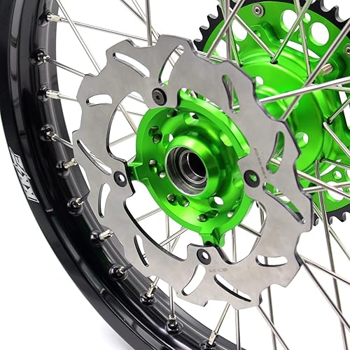 Miniatura 4 de KKE Ruedas de radios Enduro de 18" 21" para KAWASAKI KX125  KX250 1993-2002 Discos Completo Juego de Llantas, Verde
