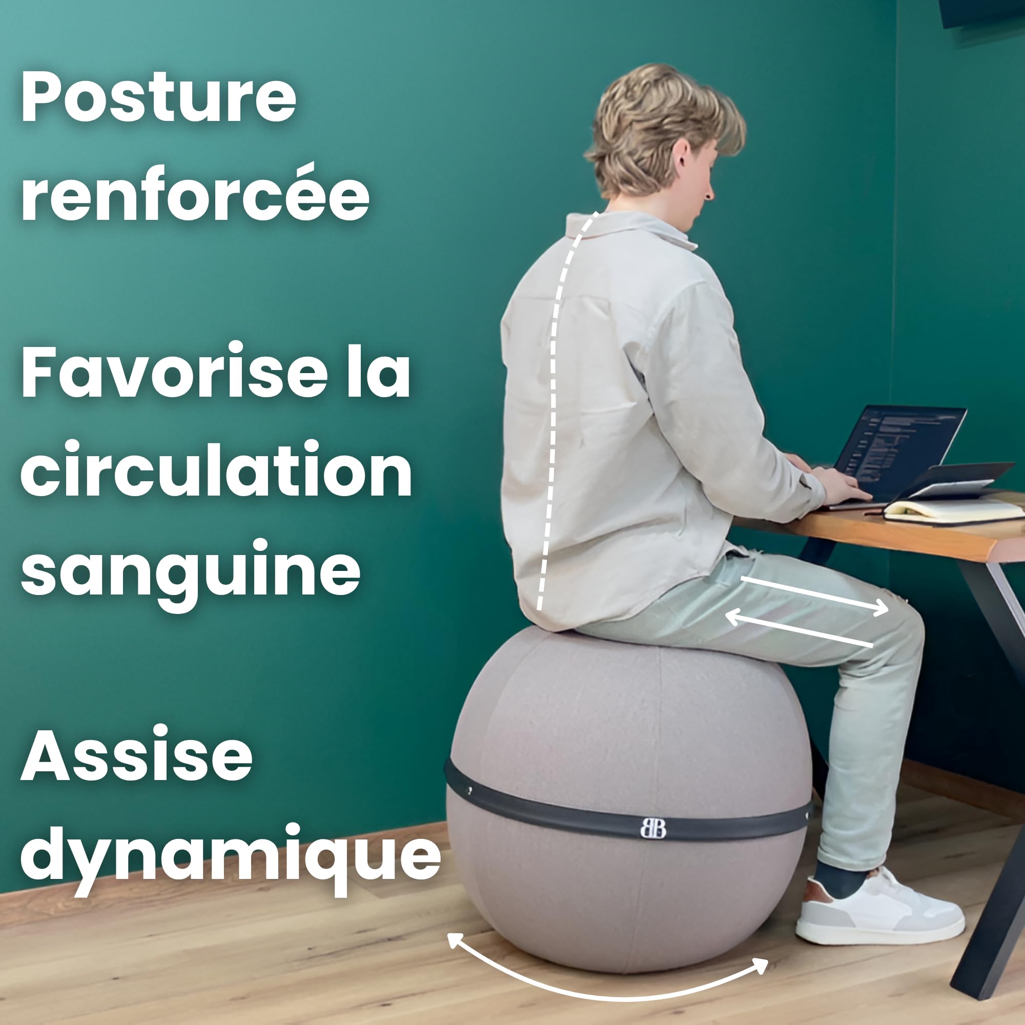 Siège Ballon Ergonomique 180Kg Housse Lavable Anti-Dérapante