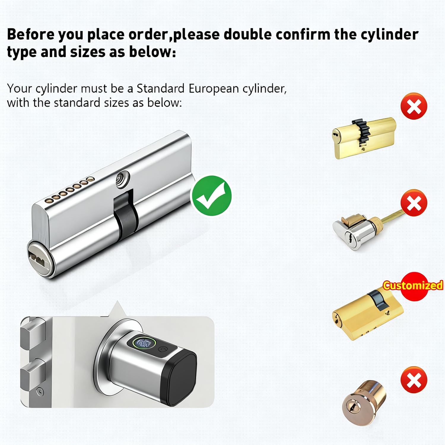 Türschloss Fingerabdruck, 5 en 1 Smart Türschloss mit Zahlencode RFID Schlüssel APP, Elektronisches Türöffner Haustürschloss, Verstellbarer Intelligenter Schließzylinder 60-90mm