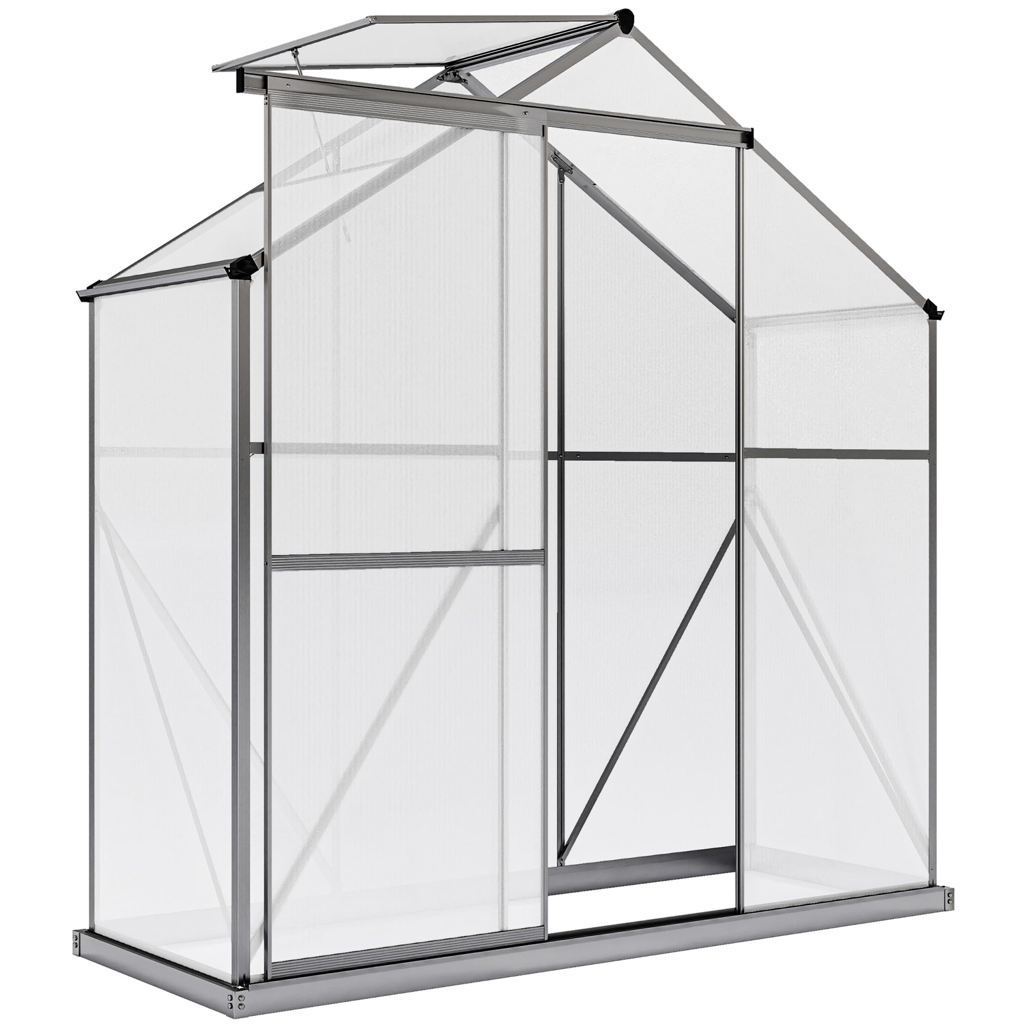 Outsunny 6 x 2.5ft Polycarbonate Greenhouse, Walk-In Green House with 5-Level Roof Ventilation, Sliding Door, Rain Gutter, Aluminium Frame Base, Garden Plants Grow House, Dark Grey — image 1