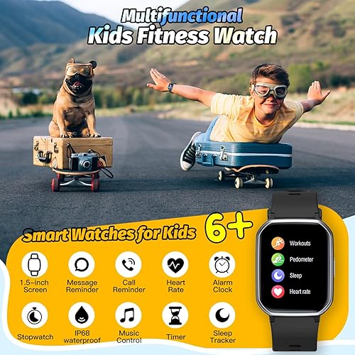 Miniatura 3 de Reloj inteligente para niños, resistente al agua IP68 con cara de 1.5 pulgadas, monitor de sueño de frecuencia cardíaca, 19 modos deportivos,