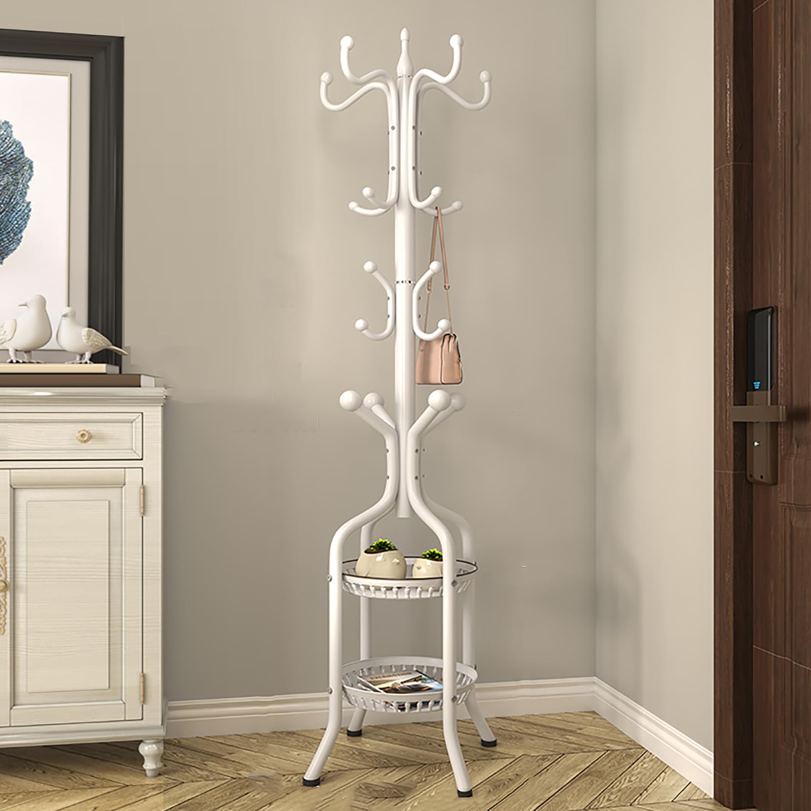 FGXHHS Freestanding Coat Rack with 2-Tier Shelves, Space-Saving Garment Organizer for Entryway and Bedroom