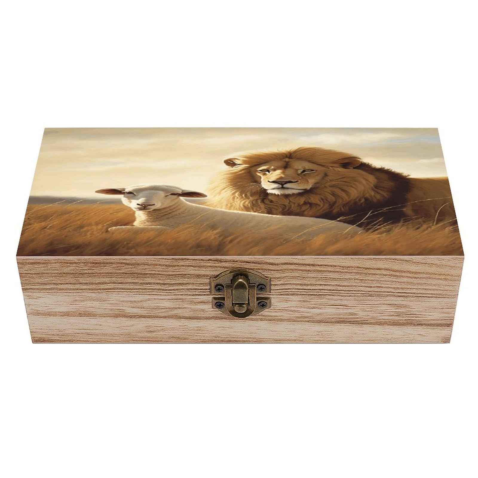 VstaDank Lion Sheep Wooden Keepsake Box with Hinged Lid Solid Wood Gift Boxes Beautifully Keepsake Box Jewellery Organiser Retro Memory Treasure Case with Lids Decorative Boxes