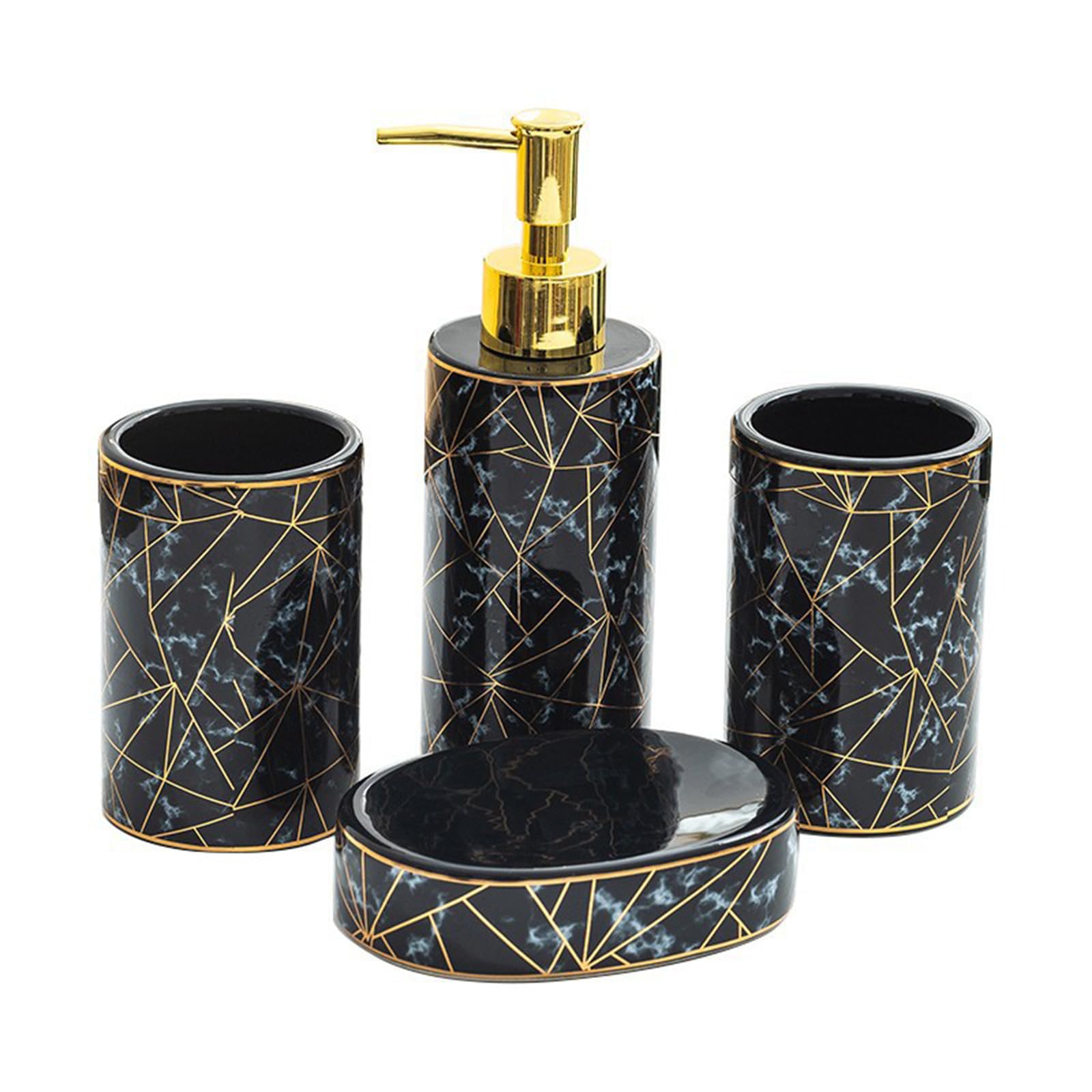 Soulnioi Bathroom Accessory Set, 4pcs Ceramic Bath Countertop Decoration Accessories with Toothbrush Holder, Mouthwash Cup